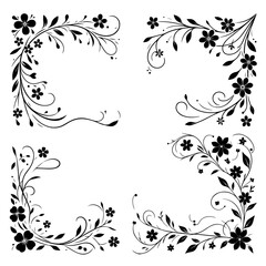 Elegant floral corner collection design - Black and White vector Illustration
