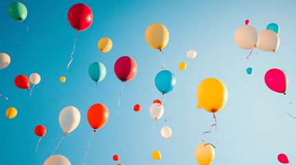 Colorful balloons floating in the blue sky.