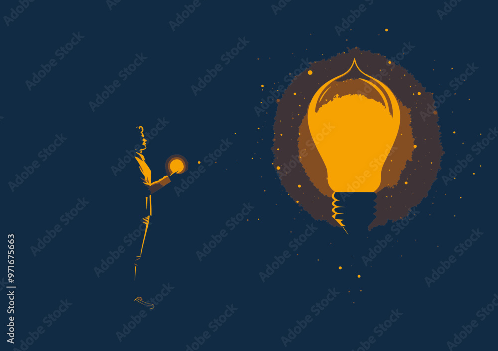 Aufkleber manager holding missing bulb part, concept of problem solving and new idea, minimalist vector illust