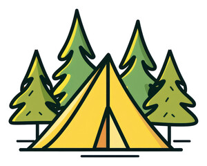 PNG  Camping tent amidst pine trees