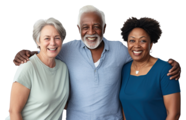 PNG  Smiling senior group of friends laughing togetherness affectionate.