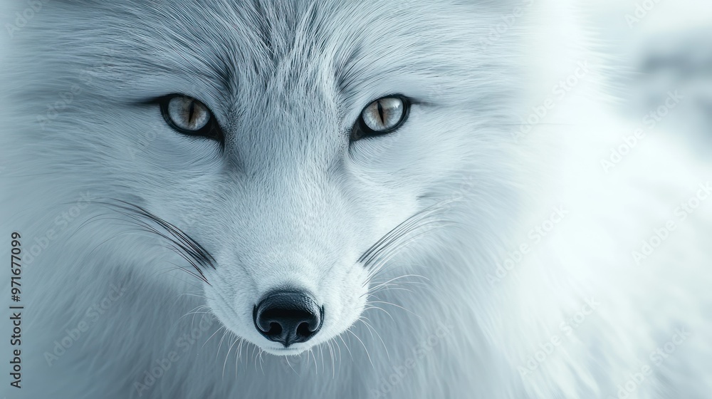 Wall mural Close-up Portrait of a White Arctic Fox with Golden Eyes