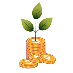 Growing Wealth, Financial Growth with Coin and Plant Symbol