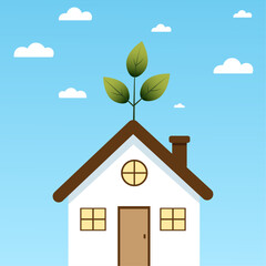 Illustration of a house with a small tree growing from the roof, symbolizing real estate investment and growth