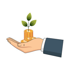 Investment Growth, Nurturing Wealth with Coins and Plant in Hand