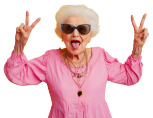 PNG Elderly woman with playful expression