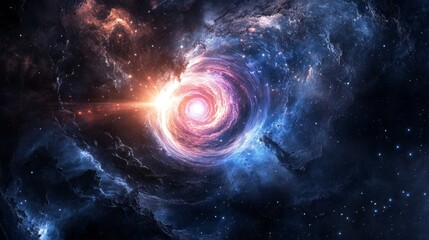 Fototapeta premium Rapidly spinning pulsar emits powerful radio waves amid a cosmic nebula in deep space