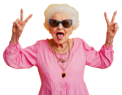 PNG Elderly woman with playful expression