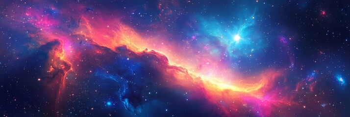 Fototapeta premium A vibrant star nursery swirls with newborn stars amidst colorful nebulae and cosmic gases