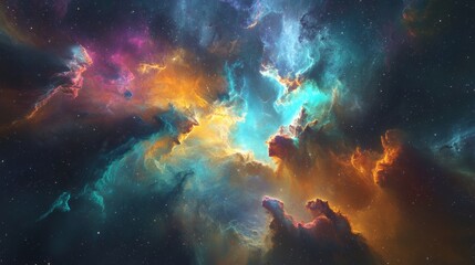 Fototapeta premium Vibrant abstract nebula displaying dynamic movement in teal, magenta, and gold hues