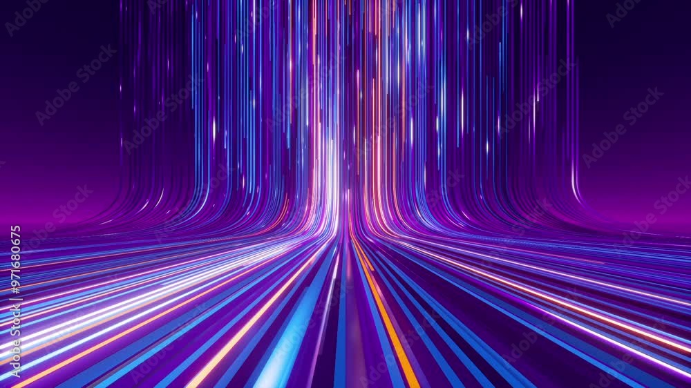 Poster looped 3d animation. abstract animated background of multicolored stripes and ribbons gliding down, 