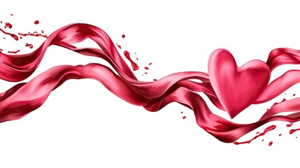 A vibrant red ribbon flowing elegantly with a heart, symbolizing love and passion in a visually striking composition. Breast Cancer, Breast Cancer Awareness