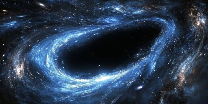 Swirling galaxies in cosmic space with a vast black center for customizable text - Powered by Adobe