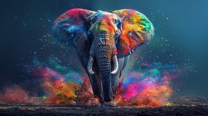 Joyful elephant in Happy Holi background with vibrant colors