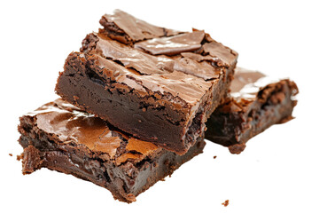 Brownies isolated on a clean, clear white background in high definition, showcasing their texture and rich chocolatey appearance for use in dessert photography and recipe presentations.