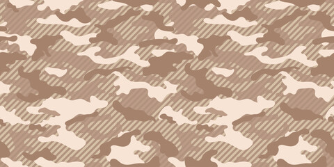 Desert camouflage pattern for clothing design. Camouflage texture seamless pattern with stripes. Vector camouflage military pattern.