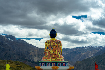 Fototapeta premium Largest sitting statue of Budhha on highest altitude Langza Gompa, Kaza, Spiti, India