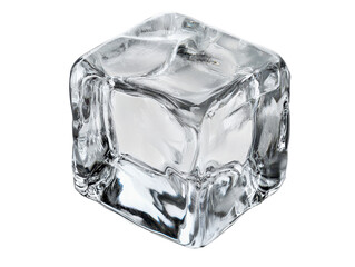 Glossy square ice cube on transparent background.
