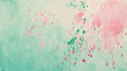 Pink and green splattered paint on a pastel blue background generative ai