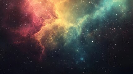 Fototapeta premium Vibrant cosmic nebula showcasing pink, green, and yellow hues with bright star clusters