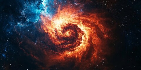 Obraz premium Witness the vibrant colors of a red and orange nebula contrasted by bright blue highlights in space