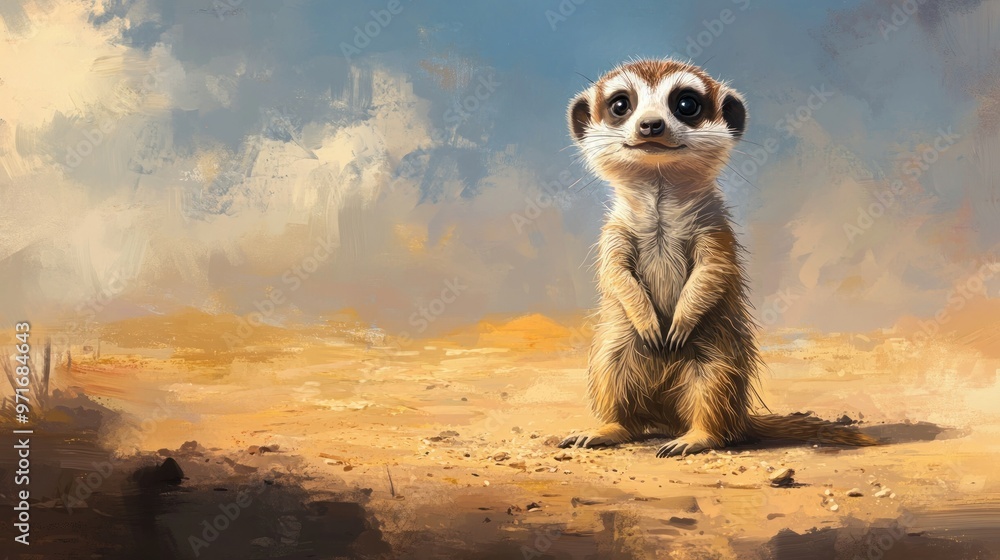 Wall mural A Curious Meerkat Standing on Sandy Ground