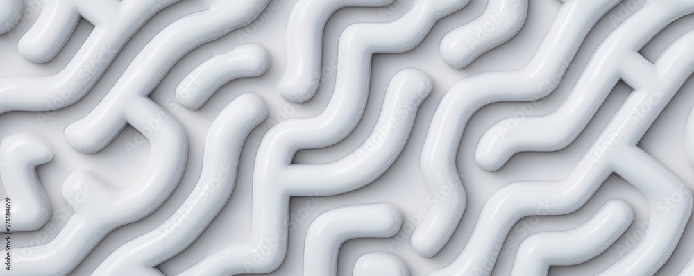 Poster abstract white pattern featuring smooth curves and lines, perfect for backgrounds, textiles, and mod