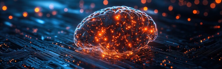 Naklejka premium Digital AI Brain on Electronic Circuit Board