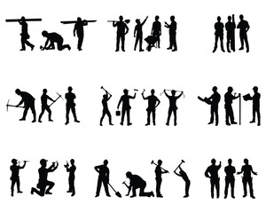 set of construction workers silhouette