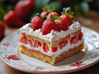 Strawberry cake with whipped cream