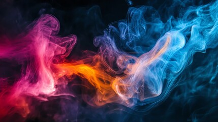 Fototapeta premium Abstract colorful smoke swirls on black background.