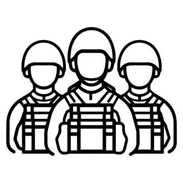 recommend clip art: troop icon or modern line symbol. Vector line art and icon design with bold outline. Black and white Pixel Perfect minimalistic symbol isolated white background. Silhouette simple thin sign