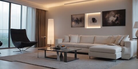 Modern Living Room with Cozy Sofa, Stylish Decor, and Natural Light - Perfect for Relaxation and Entertaining