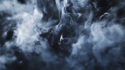 Abstract blue smoke swirling and mixing in a dark background.