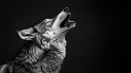 A Wolf Howling at the Moon with a Black Background