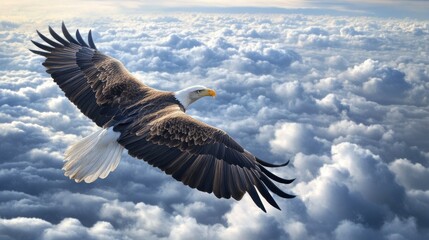 Fototapeta premium Bald Eagle Soaring Above a Sea of Clouds