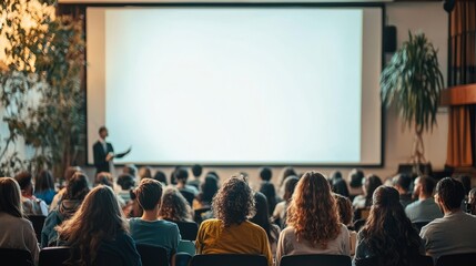 Audience Listening To Presentation On Large Screen In Conference Room