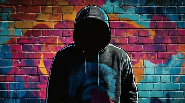 Urban style. Hooded man. graffiti Silhouette. Underground street art 