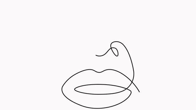 Female face continuous line drawing animation. Animated woman portrait in minimal art video.