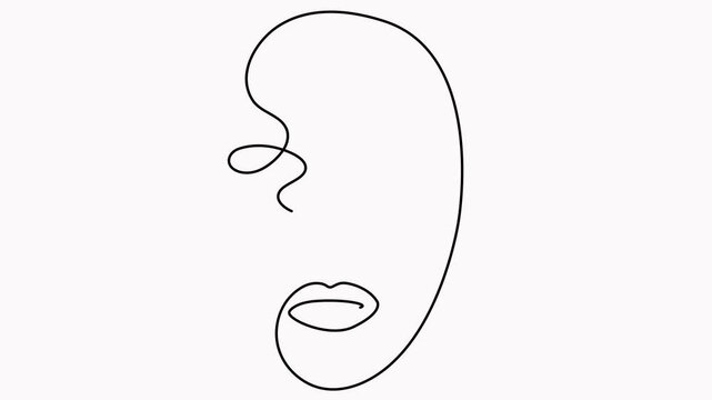 Animated one line woman drawing face video. Female contour portrait animation.