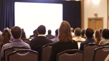 Audience in Conference Hall Looking at Presentation Screen