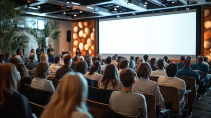 Conference Audience Listening to Presentation with Blank Screen