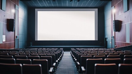 Empty Movie Theater Seats Facing White Screen