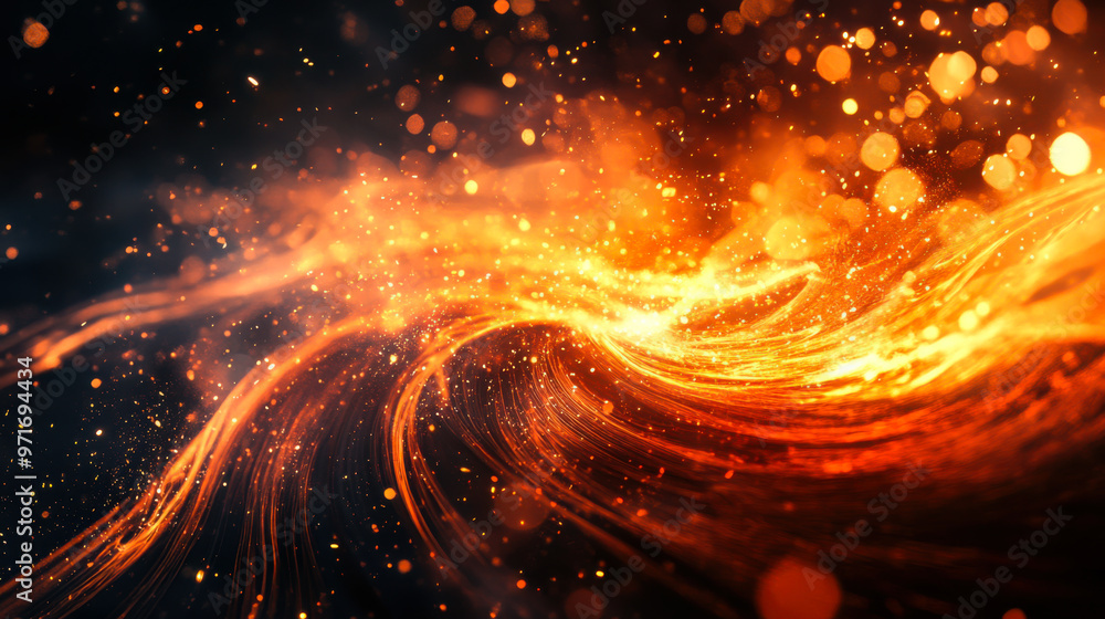 Poster vibrant trails of orange light swirl against a dark backdrop, creating a mesmerizing visual display 