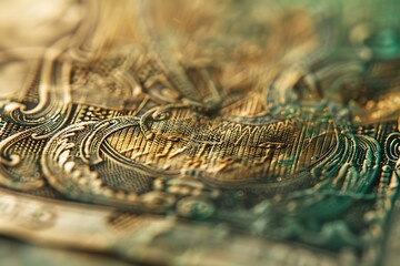 A high-resolution close-up of intricate banknote details, 