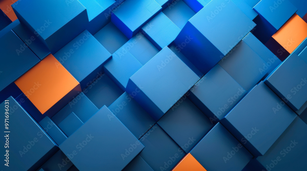 Poster abstract blue and orange geometric shapes creating a dynamic background pattern