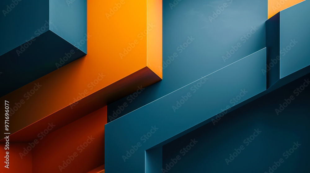 Poster abstract blue and orange geometric shapes creating a dynamic background pattern