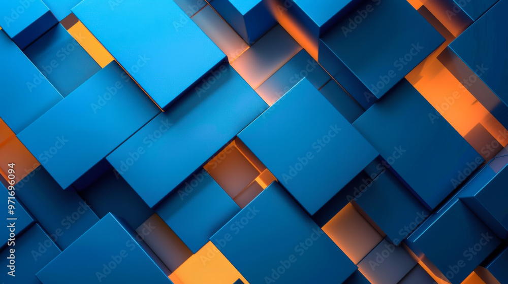 Poster abstract blue and orange geometric shapes creating a dynamic background pattern