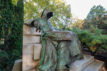 statue of the mysterious writter in Vajdahunyad castle

