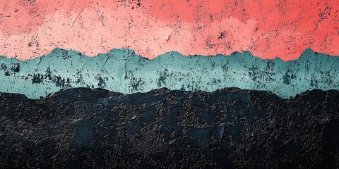 Abstract background of a softly grainy green, pink and black gradient in a retro style. Retro textured background of waves in dark colors.